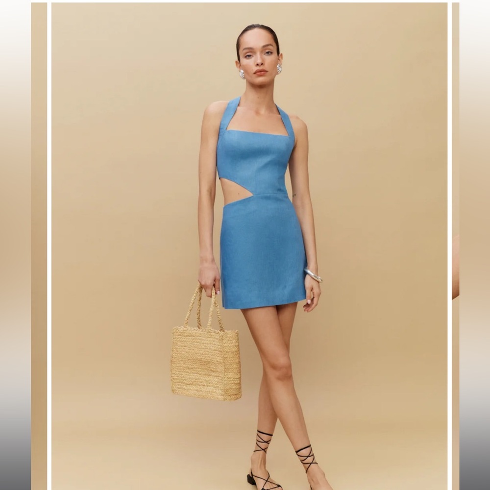 Reformation Valli Linen Dress Parisian Blue - Size 10